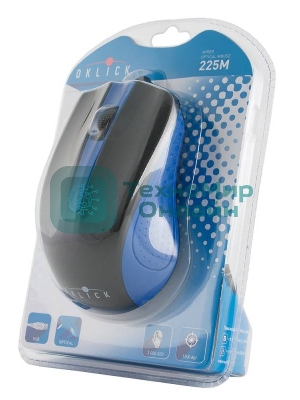 Мышь проводная Oklick 225M черный/синий, 1200 dpi, USB, кнопки - 3