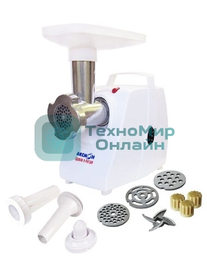 Мясорубка электрическая Аксион М33.01 белый, 1500 Вт, 1.7 кг/мин, реверс, защита от перегрузки, насадки - 3