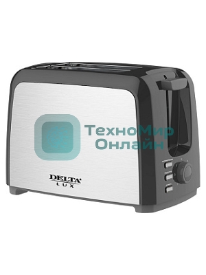Тостер Delta LUX DL-090 нерж.,черный: 750 Вт, 2ломтика, 6-ти позиц. таймер, разморозка, подогрев (6)