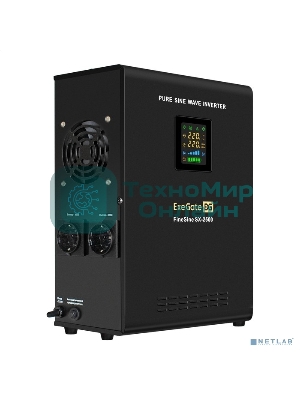 Источник бесперебойного питания (инвертор, синус, для котла, настенный) ExeGate FineSine SX-2500.LCD.AVR.2SH 2500VA/1800W, чистая синусоида, цветной LCD-дисплей, AVR, 2*Schuko, линейно-интерактивный, внешняя батарея 24В до 200А·ч (поставляется отдельно), крепление настенное/универсальное, черный