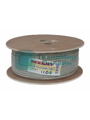 Кабель коаксиальный Rexant RG-8X, 50 Ом, CCS/Al/Al, 75%, бухта 100 м, серый