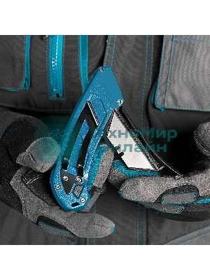 Нож Gross 130 мм, алюм. корпус, выдв. трапец. лезвие 18 мм (SK-5), клипса для ремня, 4 лезвия