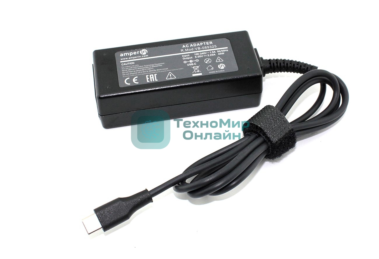 Блок питания (сетевой адаптер) Amperin AI-DL45C для ноутбуков Dell 5V/20V-2/2.25A 45W Type-C LA45NM1