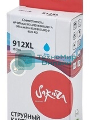 Картридж струйный Sakura 3YL81AE (№912XL Cyan) для HP, голубой, 10,5 мл., 825 к.