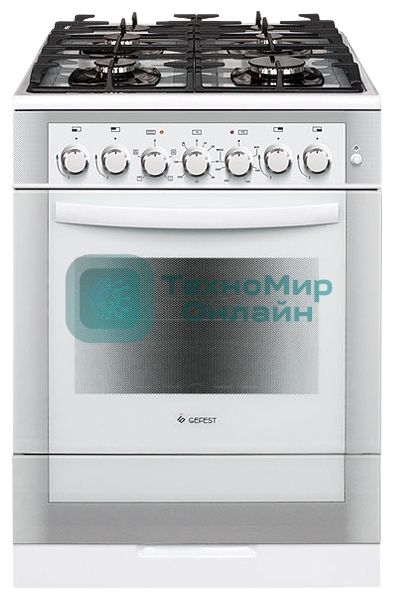 Плита комбинированная Gefest ПГЭ 6502-02 0042 белый, конфорок 4 газовых, духовка 55 л, 60 см x 85 см x 60 см