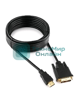 Кабель HDMI-DVI Cablexpert CC-HDMI-DVI-15, 19M/19M, single link, медь, позол.разъемы, экран, 4.5м, черный, пакет