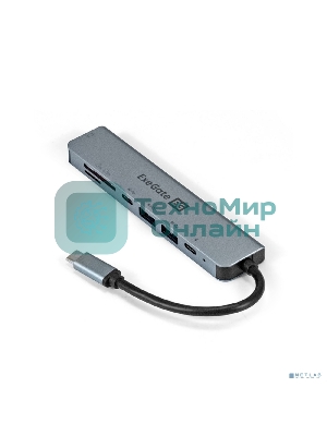 USB-концентратор ExeGate EX293983RUS DUB-21C/PD/CR/H (кабель-адаптер USB Type-C --> 2xUSB3.0 + Card Reader + PD 100W + HDMI 4K@60Hz, Plug&Play, серый)