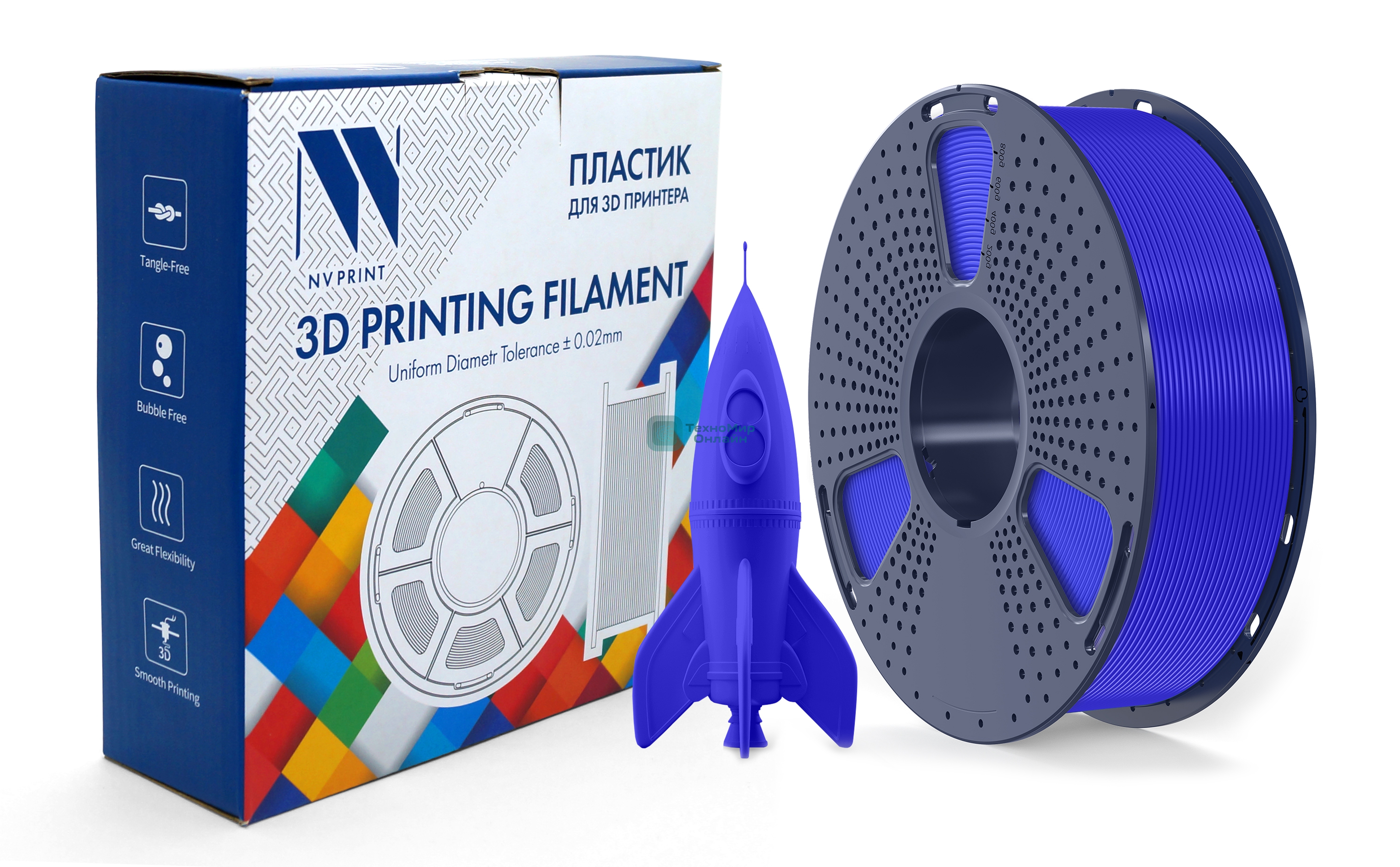 Филамент NVPRINT PLA High Speed Blue для 3D печати диаметр 1.75мм длина 330 метров масса 1 кг