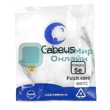 Шнур коммутационный Cabeus, Cat.5e, неэкр., U/UTP, RJ45/RJ45, LSZH, AWG24, 0.3м, серый