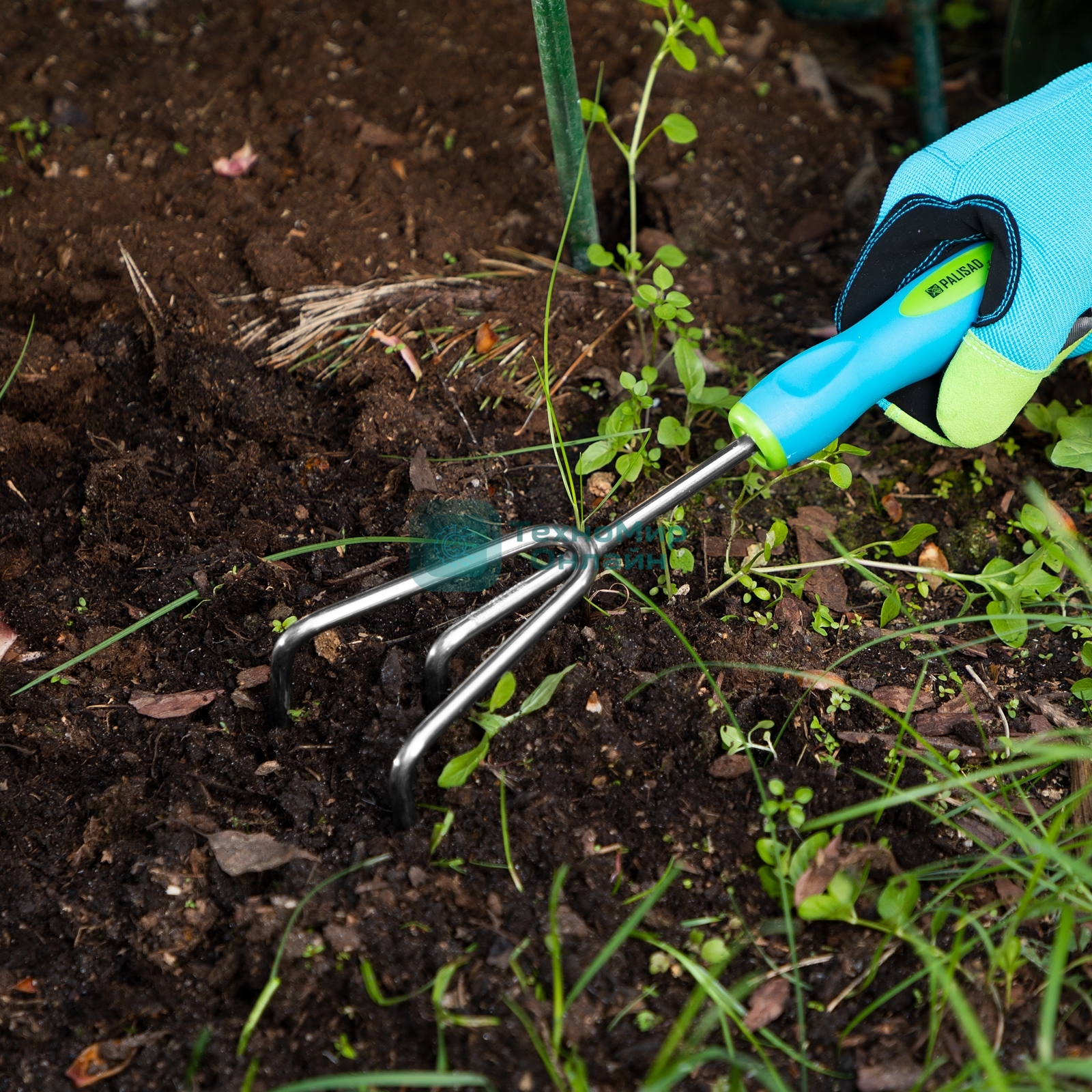 Рыхлитель Palisad 3-зубый, 80х310 мм, нерж. сталь, двухкомпонентная рукоятка, PREMIUM PLUS