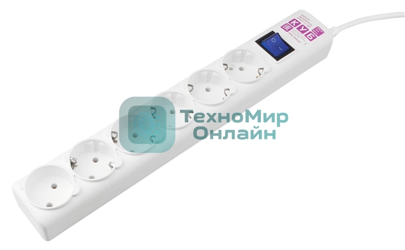 Сетевой фильтр PowerCube Фильтр-удлинитель (SPG(5+1)-16B-0,5M) 6 розеток, 0,5 м,16А/3,5 кВт, белый