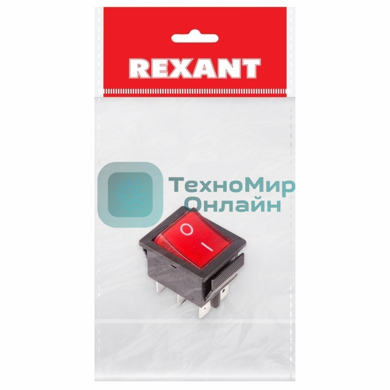 Выключатель клавишный Rexant 250V 15А (6с) ON-ON красный с подсветкой (RWB-506, SC-767)
