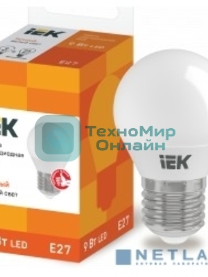 Лампа cветодиодная IEK LLE-G45-9-230-30-E27 ECO G45 шар 9Вт 230В 3000К E27