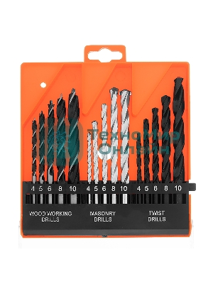 Набор сверл по бетону, металлу, дереву Sparta 4-5-6-8-10 мм, 15 шт. пласт. бокс, цилин. хвостовик