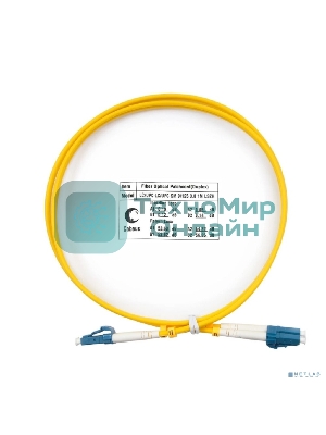 Комм. шнур оптический Cabeus Tight Buffer, Duplex LC/LC, OS2 9/125, LSZH, 1м, Ø 3мм, синий хвостовик, желтый