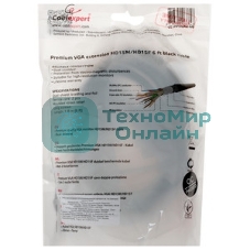 Кабель-удлинитель VGA Pro Cablexpert CC-PVGAX-1.8M, 15M/15F, 1.8м, экран, феррит. кольца, пакет