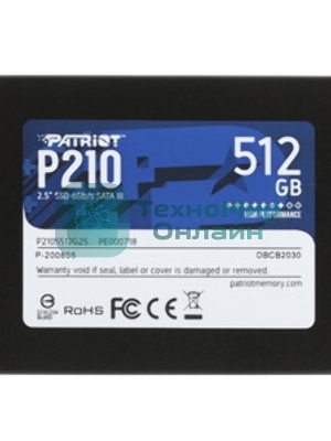 Накопитель SSD Patriot P210, 512Gb, SATA III, 2.5