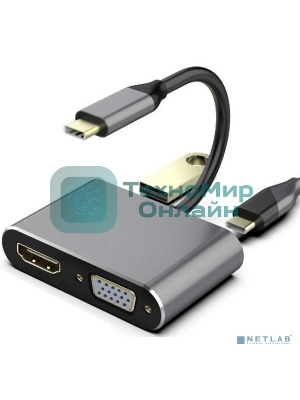 USB-концентратор USB3.1 TypeCm -->HDMI+USB3.0+PD+VGA Alum Grey 4K@30Hz, Telecom TUC055