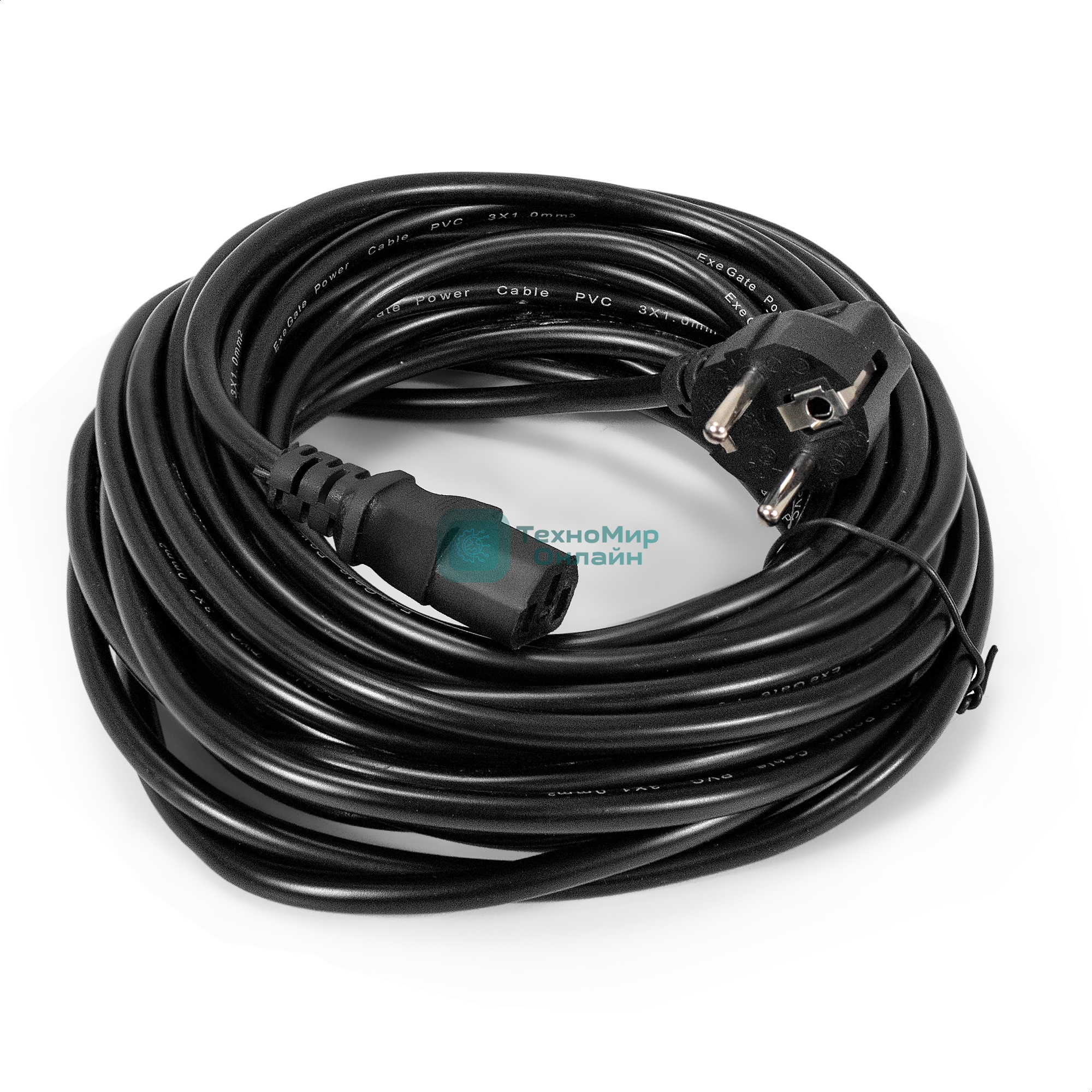 Кабель питания ExeGate Special PC-10S (Евровилка угловая Schuko->C13, 3*1.0мм2, CCA, черный, 10 м)