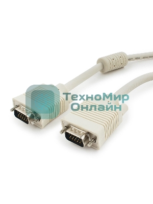 Кабель Gembird/Cablexpert VGA Premium, 15M/15M, 10м, серый, тройной экран, феррит.кольца