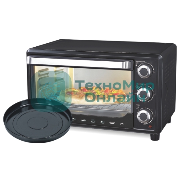 Мини-печь Sakura SA-7002BP 48л, духовка 2000Вт, механ.управление, 3 режима работы духовки (верх, низ, верх+низ), таймер на 60 минут, регулировка температуры духовки, комплектация - металлическая решетка, противень, форма круглая для выпечки (300х50 мм), ухват. чёрный.