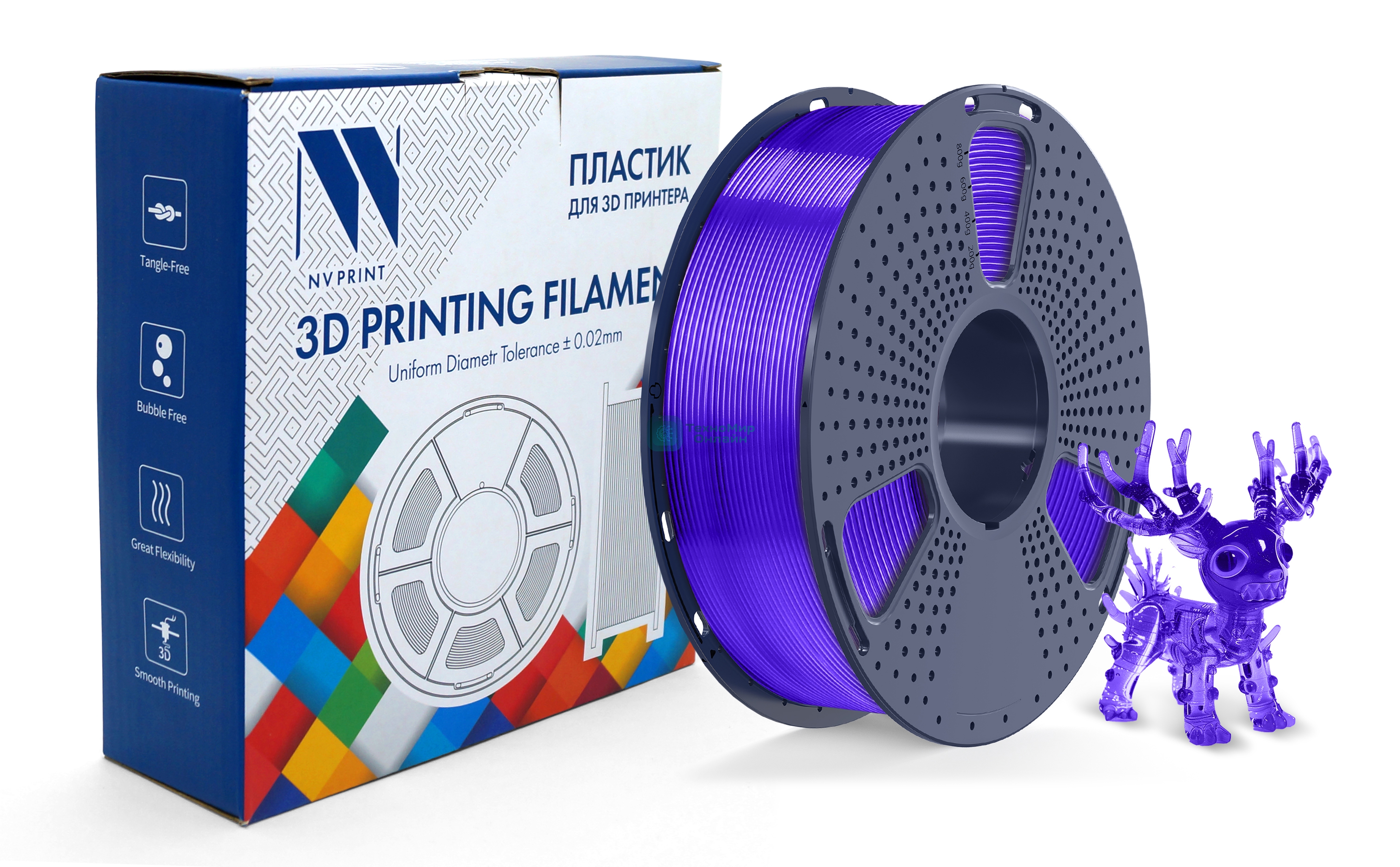 Филамент NVPrint PLA+ Trasparent Purple для 3D печати диаметр 1.75мм длина 330 метров масса 1 кг