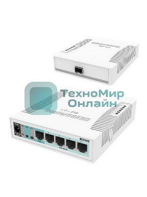 Коммутатор сетевой MikroTik RB260GS RouterBOARD 260GS 5-port Gigabit smart switch with SFP cage, SwOS, plastic case, PSU
