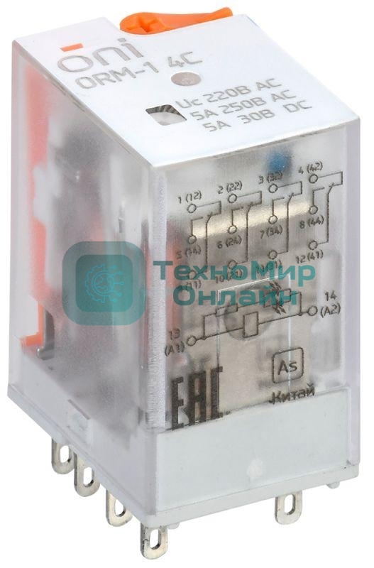 Реле интерфейсное ORM-1 4C 220В AC с LED и тест. кнопкой ONI ORM-1-4C-AC220V-L-B