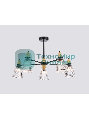 Люстра Ambrella light LH58114/5 BK/LW/SM черный/светлое дерево/дымчатый E14*5 max 40W D660*390