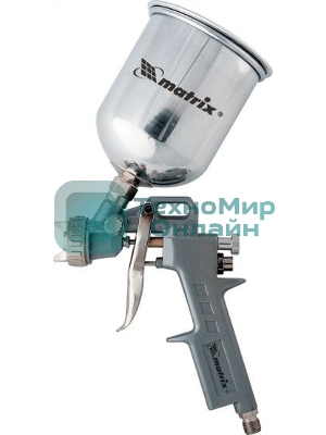 Краскопульт пневматический Matrix краскораспылитель пневмат. с верхним бачком v=1.0л + сопла