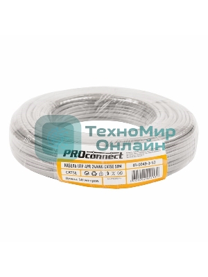 Кабель UTP PROconnect 4PR 24AWG, CCA, cat.5e, PVC, серый, бухта 50 м