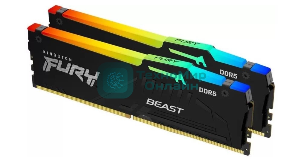 Оперативная память Kingston Fury Beast, DDR5, 32Gb (2x16Gb), 5600MHz, CL40, DIMM, с радиаторами, RGB, черный