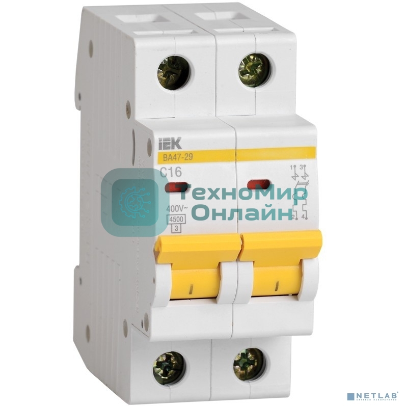 Выключатель автоматический модульный 2п B 10А 4.5кА ВА47-29 IEK MVA20-2-010-B