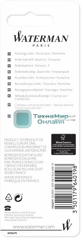 Стержень роллер Waterman (CW1964019) F 0.5мм, черные чернила, блистер