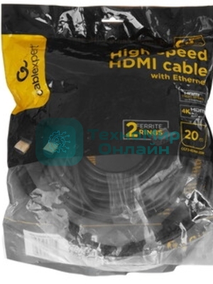 Кабель Cablexpert HDMI CC-HDMI4-20M, 19M/19M, v2.0, медь, позол.разъемы, экран, 20м, черный, пакет