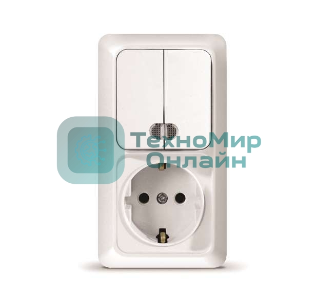 Блок ОП Олимп 2-кл. вык. с подсветкой + роз. с заземл. верт. бел. UNIVersal О0041