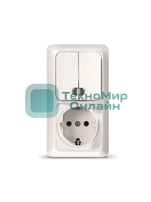 Блок ОП Олимп 2-кл. вык. с подсветкой + роз. с заземл. верт. бел. UNIVersal О0041