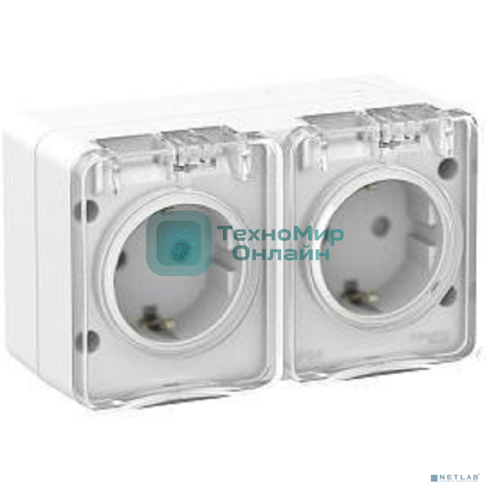Розетка 2-м ОП AtlasDesign Profi54 16А IP54 250 В с заземл. защ. шторки белый SchE ATN540126