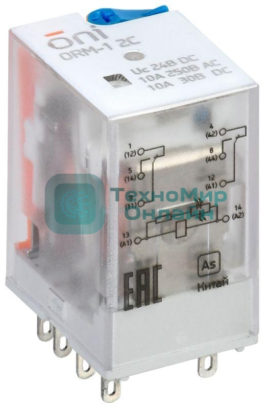Реле интерфейсное ORM-1 2C 24В DC с LED и тест. кнопкой ONI ORM-1-2C-DC24V-L-B