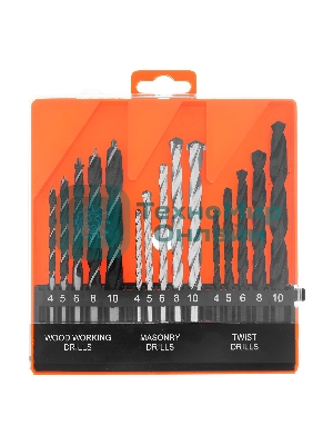 Набор сверл по бетону, металлу, дереву Sparta 4-5-6-8-10 мм, 15 шт. пласт. бокс, цилин. хвостовик