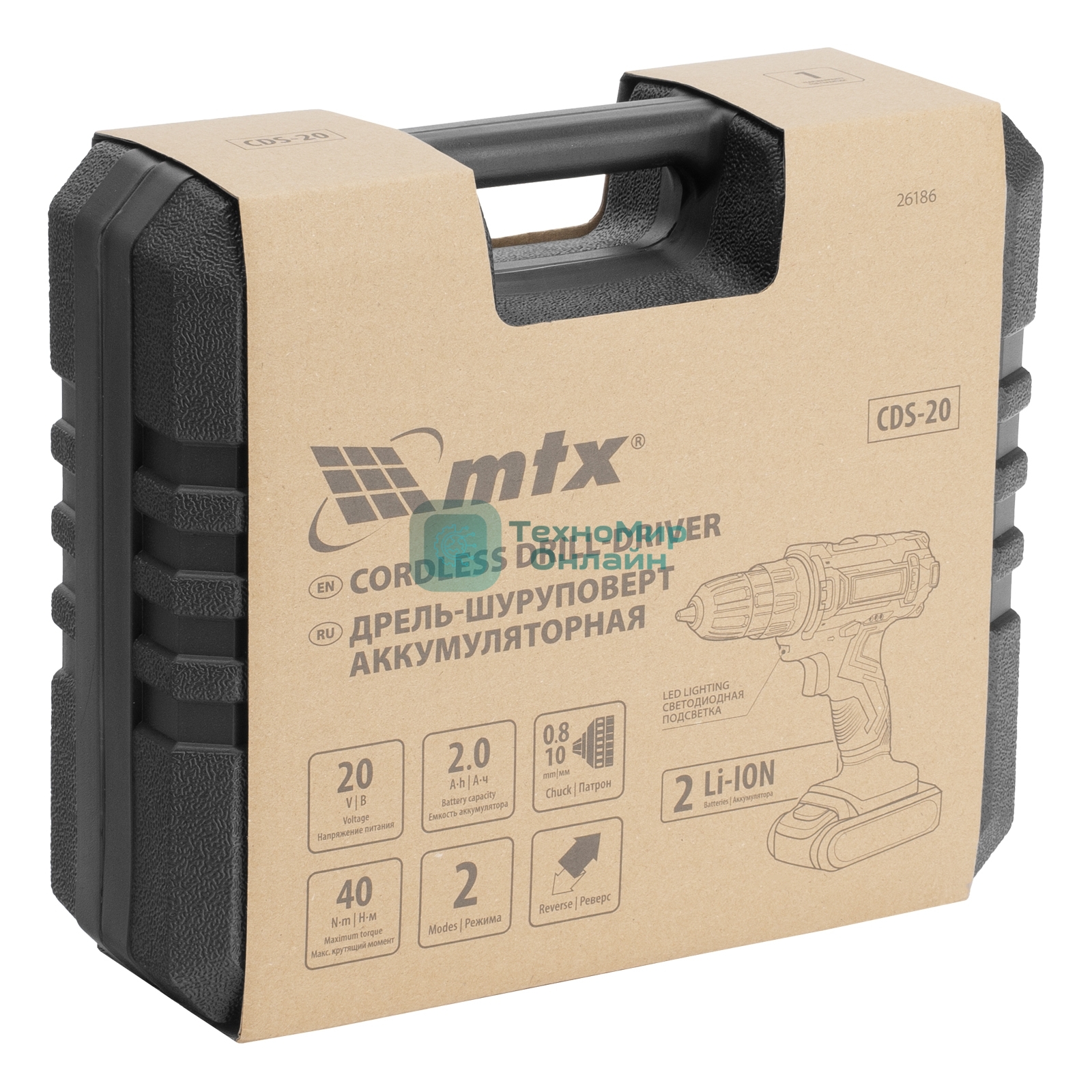 Дрель-шуруповерт MTX CDS-20, 20 В, 2 Ач, 40 Нм, щеточный