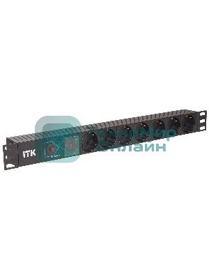 Блок ITK PDU 7 розеток DIN49440 (нем. станд.) с LED выключателем и защитой от перенапряжения, 1U, без шнура, вх. IEC320 C14, алюминевый профиль, черный