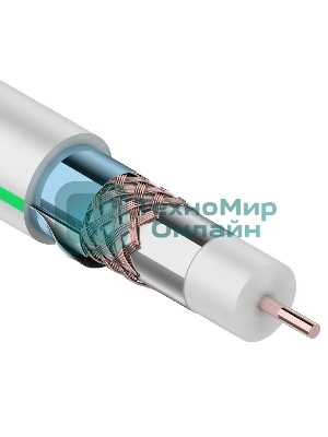 Кабель коаксиальный Rexant RG-6U+Cu, 75 Ом, Cu/Al/Cu/Al, 90%, две фольги, бухта 100 м, белый