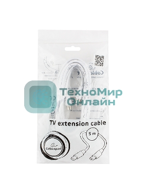 Кабель телевизионный Cablexpert, CCV-515-W-5M, Coaxial M/F, белый, 5м
