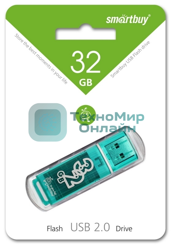 Флешка USB Smartbuy Glossy series Green (SB32GBGS-G), 32Gb, USB 2.0, R/W 25/15, зеленый