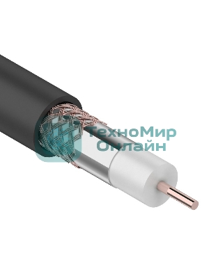 Кабель коаксиальный Rexant RG-6U+Cu, 75 Ом, Cu/Al/Cu, 64%, бухта 305 м, черный OUTDOOR