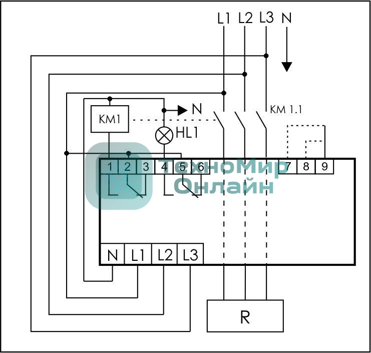 Ограничитель мощности ОМ-630 3ф 5-50кВт многофункц. подключение приоритетной и неприоритетной нагрузок F&F EA03.001.007