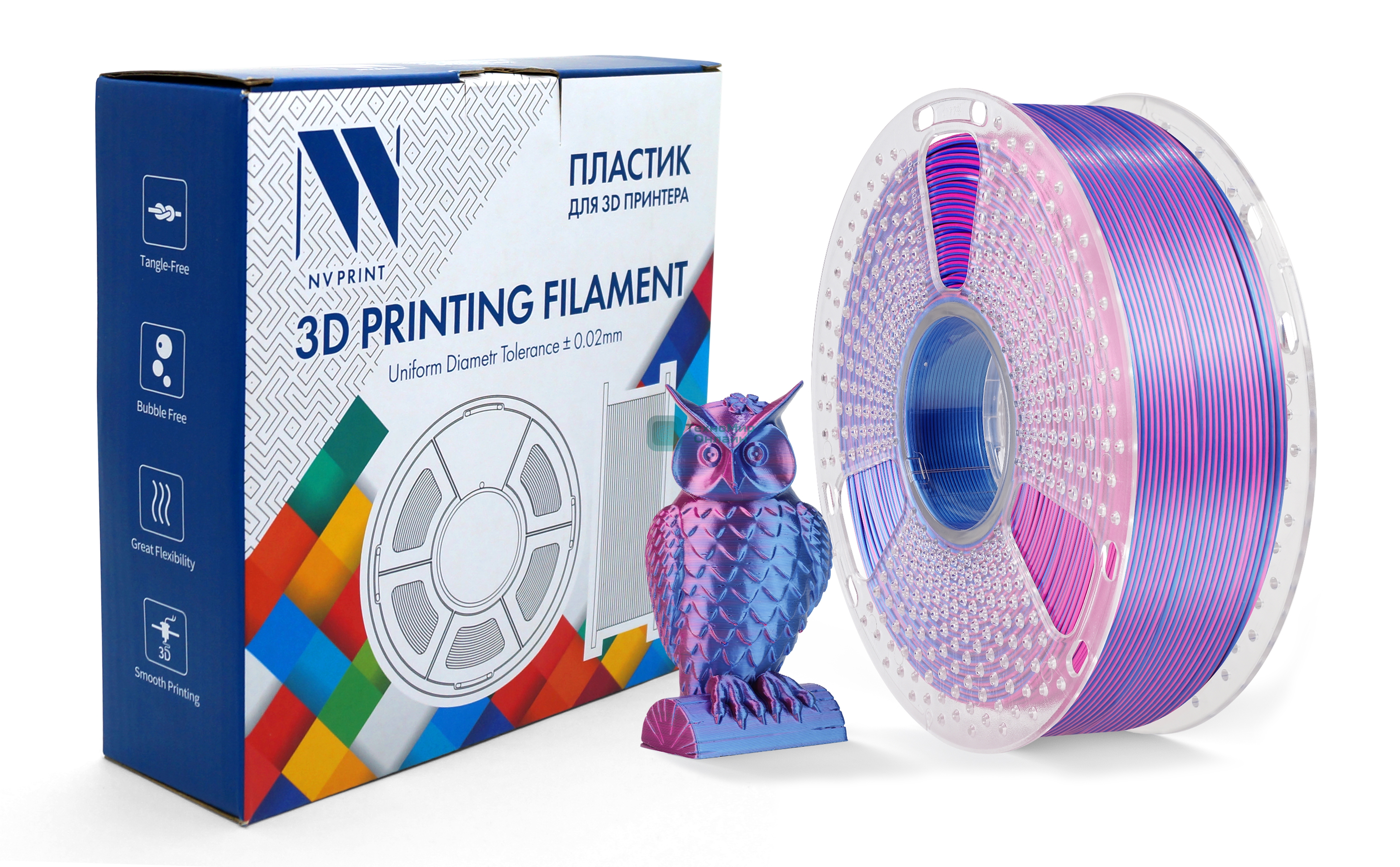 Филамент NVPrint Silk PLA+ Red/Blue для 3D печати диаметр 1.75мм длина 330 метров масса 1 кг