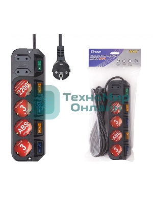 Сетевой удлинитель Most A10 3м (6 розеток) черный (пакет ПЭ)