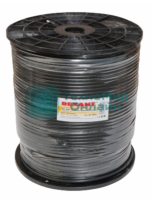 Кабель коаксиальный Rexant RG-6U+Cu, 75 Ом, Cu/Al/Cu, 64%, бухта 305 м, черный OUTDOOR